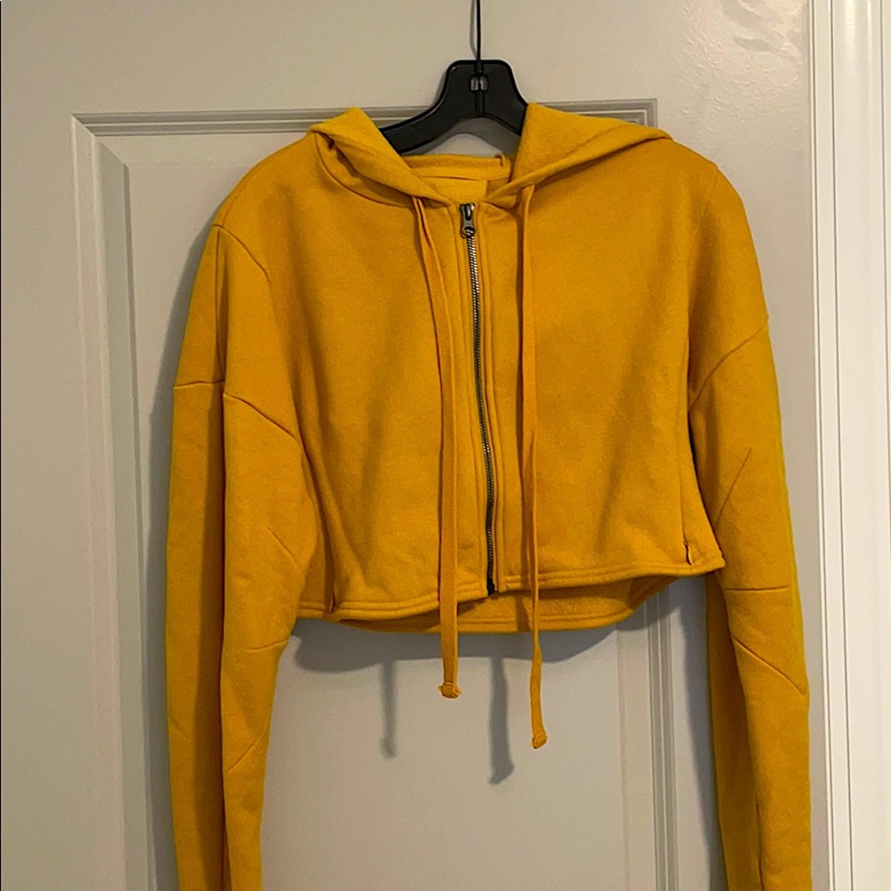 ALO cropped yellow zip up sweatshirt hoodie